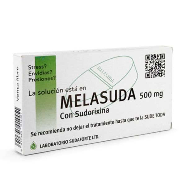 Cutie cu bomboane Melasuda 500 mg de la Diablo Picante, care arată ca o cutie de medicamente
