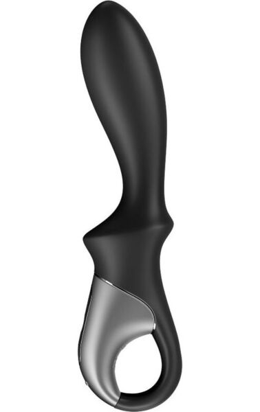 Vibrator anal Satisfyer Heat Climax Connect App, negru, cu mâner și inel de reținere