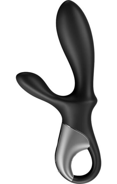 Vibrator anal Satisfyer Heat Climax+ negru, cu cele două brațe și mânerul cu inel de reținere