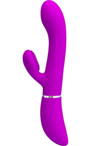 Vibrator rabbit Pretty Love BI-014938 din silicon violet, cu braț pentru clitoris și vârf curbat