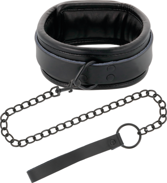 Guler de postură Darkness Black Necklace with Chain, negru, cu lesa lui din lanț