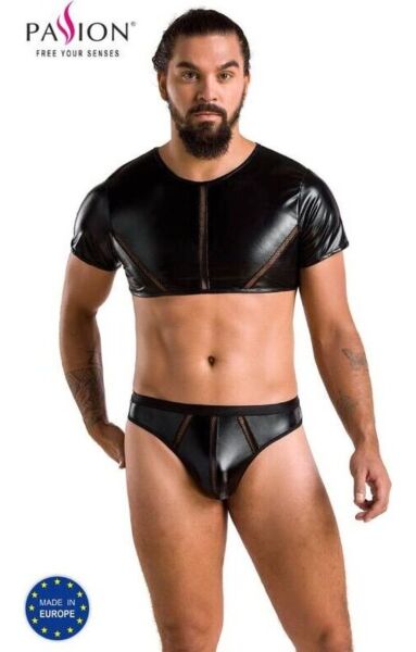 Set de lenjerie pentru bărbați Passion 057 Set Peter, cu crop top și tanga din lamé negru