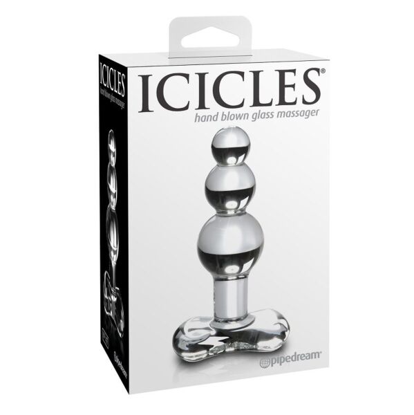 Dop anal din sticlă Pipedream Icicles N. 47, cu corp curbat și inel la bază