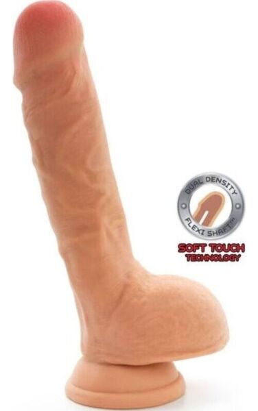 Dildo realist Toyjoy Get Real Dual Density în culoarea pielii, cu testicule și bază cu ventuză
