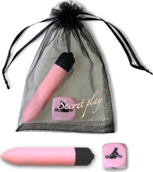 Secret Play Kit Sensual Feelings, cu vibratorul bullet roz, zarul de poziții roz și săculețul din organza