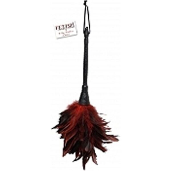 Pămătuf erotic Fetish Fantasy Series Frisky Feather, cu pene negre și roșii și mâner