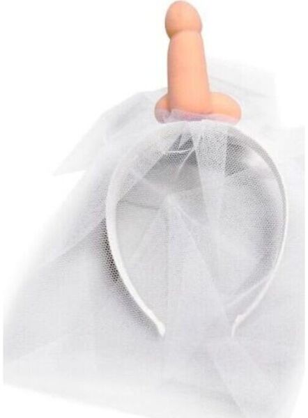 Bentiță cu voal alb Diablo Picante White Bridal Veil, cu un penis deasupra