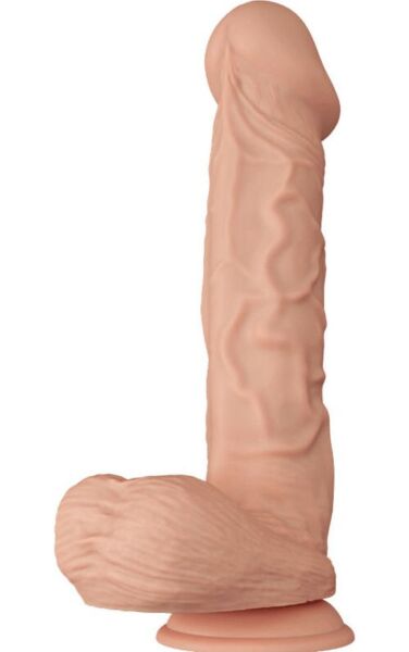 Dildo realist Baile Beautiful Encounter 26 cm, culoarea pielii, cu testicule și ventuză la bază