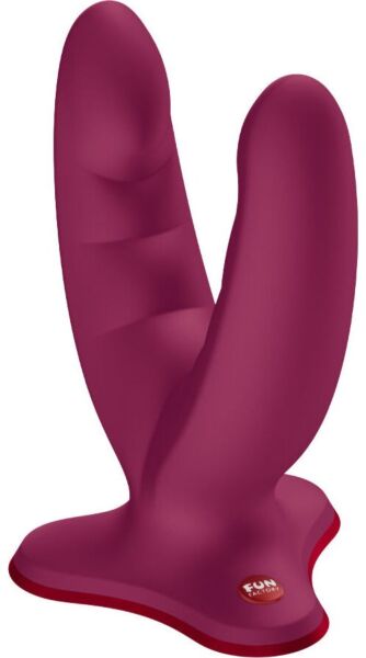 Dildo dublu Fun Factory Ryde cu cele două brațe striate și baza cu ventuză