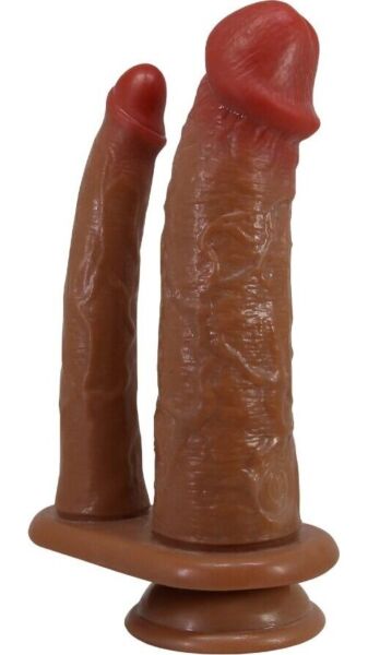 Dildo dublu Pretty Love BW-008144Z de culoarea cărnii, cu un braț lung și subțire și altul mai gros