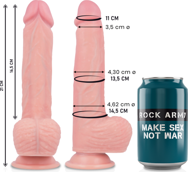 Dildo realist Rock Army Spitfire 21 cm în culoare naturală, cu baza cu ventuză