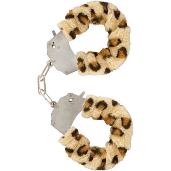 Cătușe de mână ToyJoy Furry Fun Cuffs, îmbrăcate în blană sintetică și legate printr-un lanț
