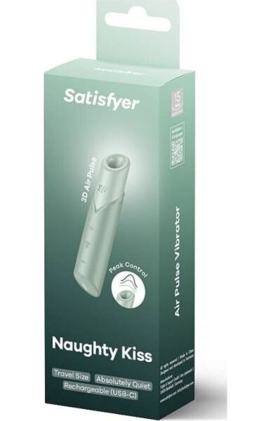 Stimulator clitoridian cu aspirație Satisfyer Naughty Kiss, de culoare mentă, în formă de ruj