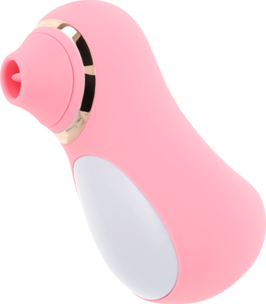 Stimulator clitoridian Ohmama Vibrating Tongue cu limbă vibratoare și detalii albe și aurii