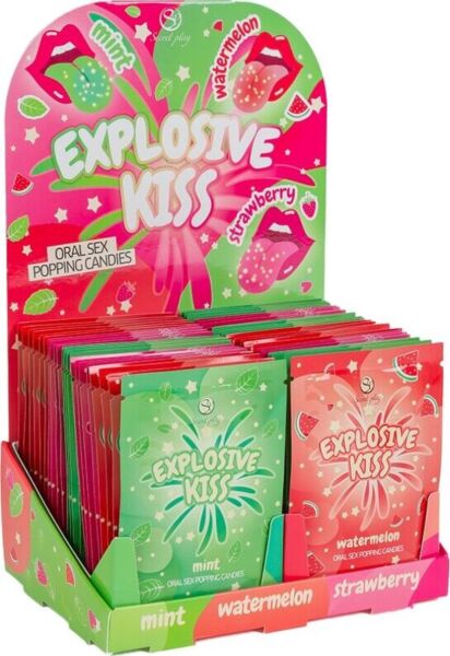 Expozitor Bomboane Pocnitoare Secret Play cu plicuri de căpșuni, pepene verde și mentă