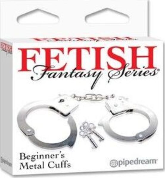 Cătușe pentru încheieturi Pipedream Beginner's Metal Cuffs, unite printr-un lanț din oțel cromat