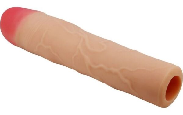Manșon pentru penis cu extensie Pretty Love BI-026257, culoarea pielii, cu vene și gland marcat