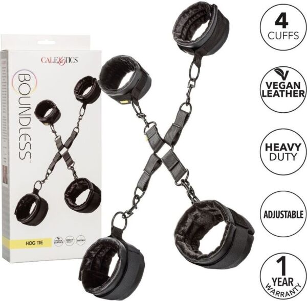 Set de cătușe CalExotics Boundless Hog Tie, cu cele patru manșete și conectorul