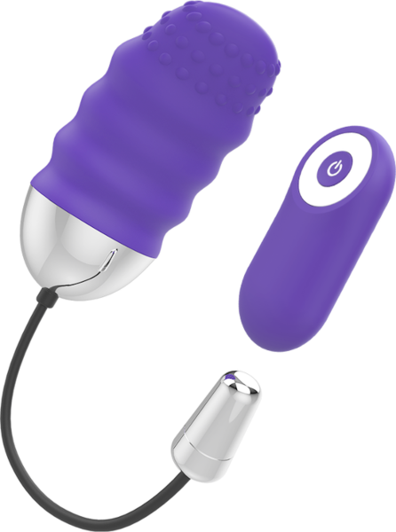 Ou vibrator Mr. Boss Denis lila și argintiu, alături de telecomandă