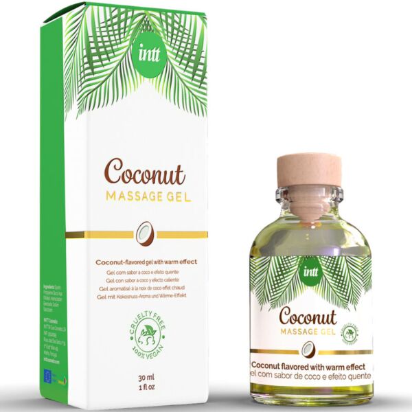 Flacon de 30 ml cu gelul de masaj INTT Massage Gel Vegan Coconut