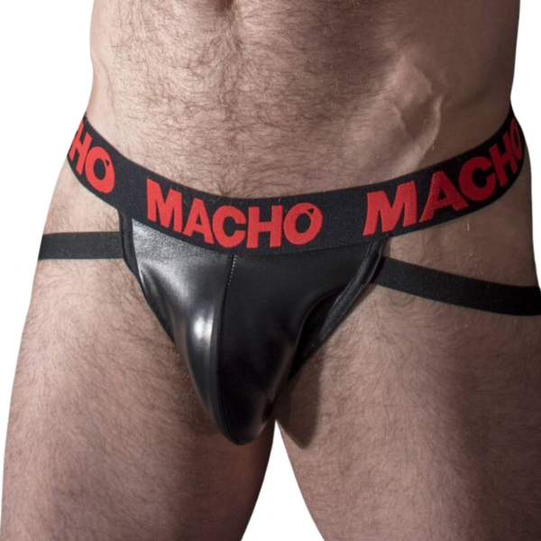 Jockstrap Macho Underwear MX25RC din colecția Fetish, din piele ecologică, cu bandă elastică MACHO