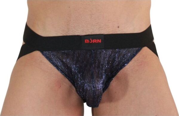 Jockstrap Burn 006 albastru cu negru, cu transparențe și detalii strălucitoare
