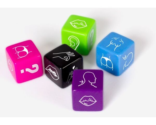 Zaruri erotice Secret Play Party Play, cu zarul negru și cele patru zaruri colorate