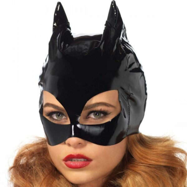 Mască Leg Avenue Vinyl Catwoman din vinil negru, cu urechi de pisică ascuțite
