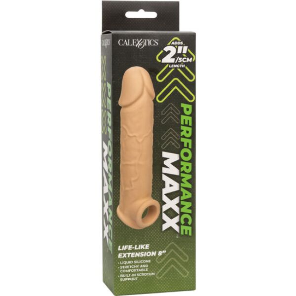 Manșon pentru penis CalExotics Performance Maxx Life-Like 8 cu curea pentru scrot