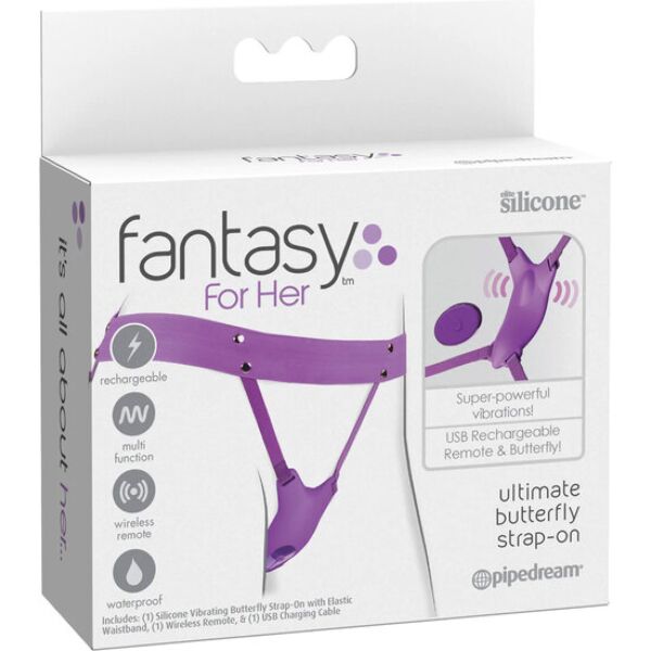 Ham strap-on cu vibrator Pipedream Ultimate Butterfly, piesă curbată și curele reglabile