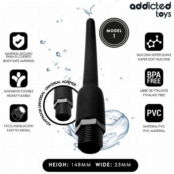 Duș anal Addicted Toys Model 1 cu adaptorul universal pentru furtun