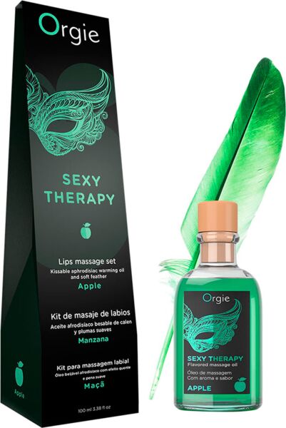 Set de masaj sărutabil Orgie Lips Massage cu ulei de 100 ml, pană și ghid de masaj