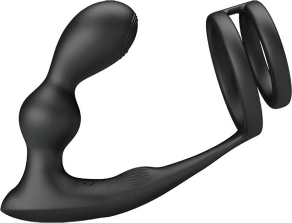 Inel pentru penis cu dop anal vibrator Pretty Love Marshall și telecomanda lui
