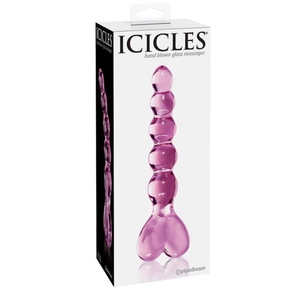 Dildo din sticlă Pipedream Icicles No. 43 cu mâner în formă de inimă