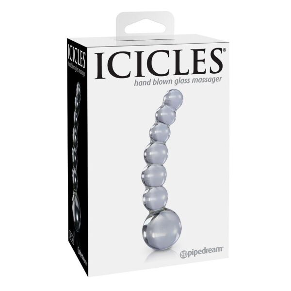 Masator din sticlă ICICLES N. 66, cu ax curbat și bile de dimensiuni progresive