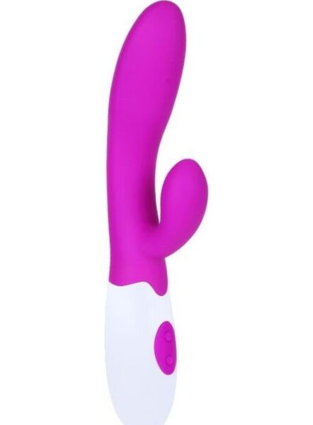 Vibrator rabbit Pretty Love Flirtation Alvis, lila și alb, cu parte pentru inserție și stimulator clitoridian