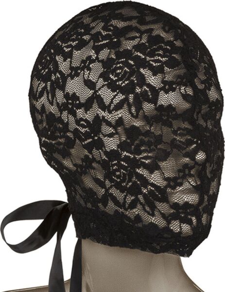 Mască BDSM neagră CalExotics Scandal Corset Lace Hood din dantelă, cu șnururi în stil corset