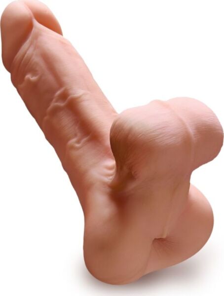 Masturbator PDX Male Reach Around cu intrare anală, penis exterior cu vene reliefate și testicule realiste