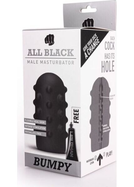 Masturbator All Black Bumpy, cu proeminențe pe suprafață