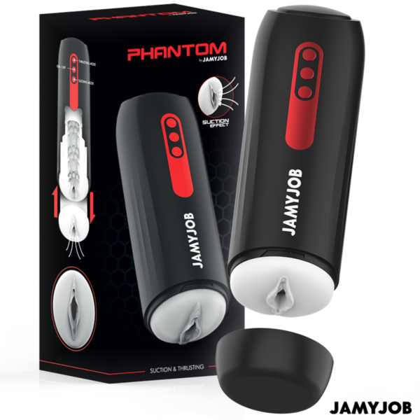 Masturbator automat Jamyjob Phantom, negru cu detalii roșii