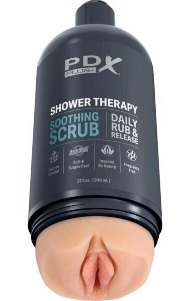 Masturbator PDX Plus Shower Therapy Soothing Scrub în formă de sticlă de șampon