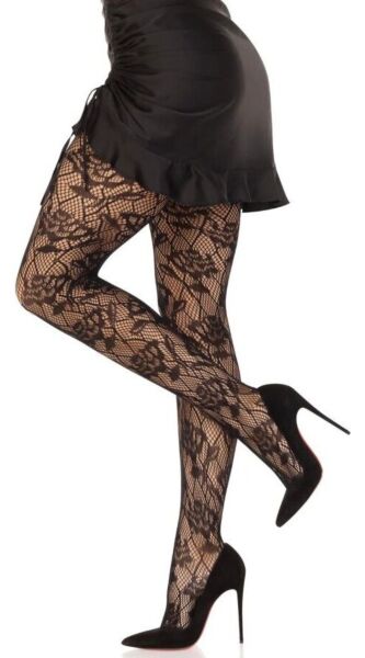 Dresuri de plasă Leg Avenue Bow Net Tights, negre, cu fundițe țesute în plasă