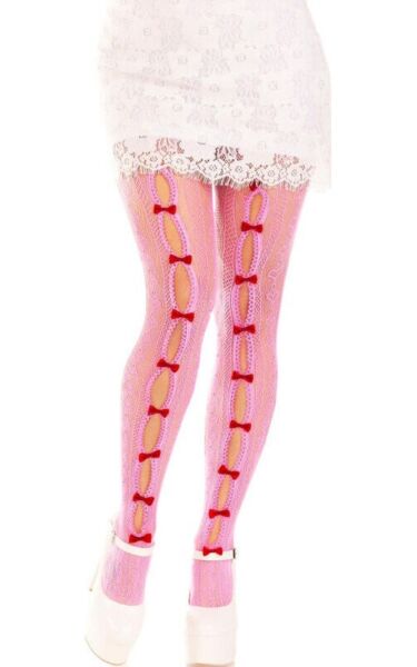 Dresuri plasă Leg Avenue Sweetheart Striped, cu dungi, inimi și mini fundițe