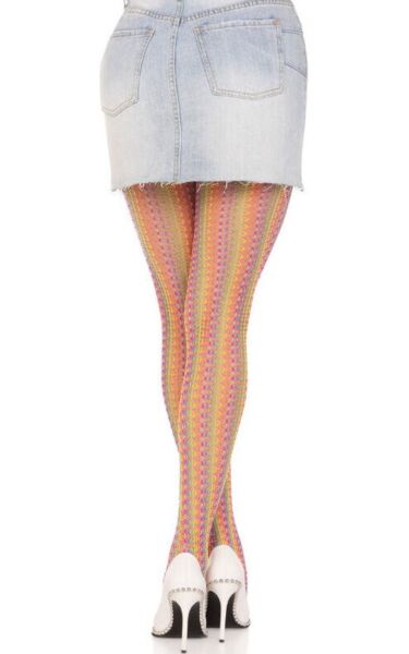 Dresuri din plasă Leg Avenue Acadia Rainbow, cu model curcubeu multicolor