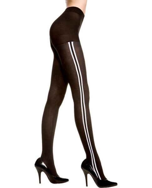 Dresuri Music Legs negre, opace, cu dungi albe pe lateral