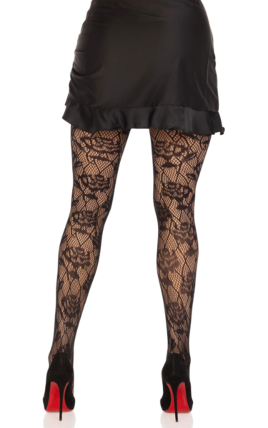 Dresuri negre din plasă Leg Avenue Wild Rose, cu romburi și model de trandafiri