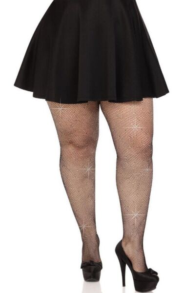 Dresuri din plasă Leg Avenue Colby Rhinestone Plus Size, cu strasuri