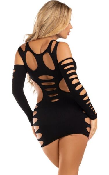 Rochie mini neagră Leg Avenue Hits Different Shredded cu laterale rupte