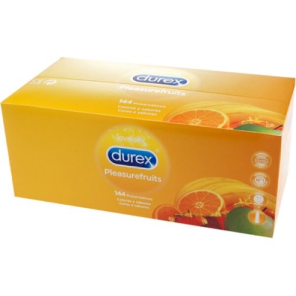 Cutie cu 144 de prezervative cu arome Durex Pleasure Fruits