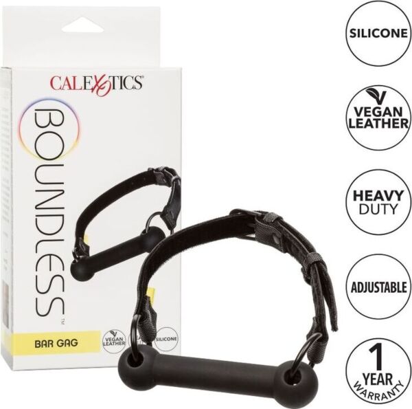 Căluș cu bară CalExotics Boundless Bar Gag negru, cu curea și catarame
